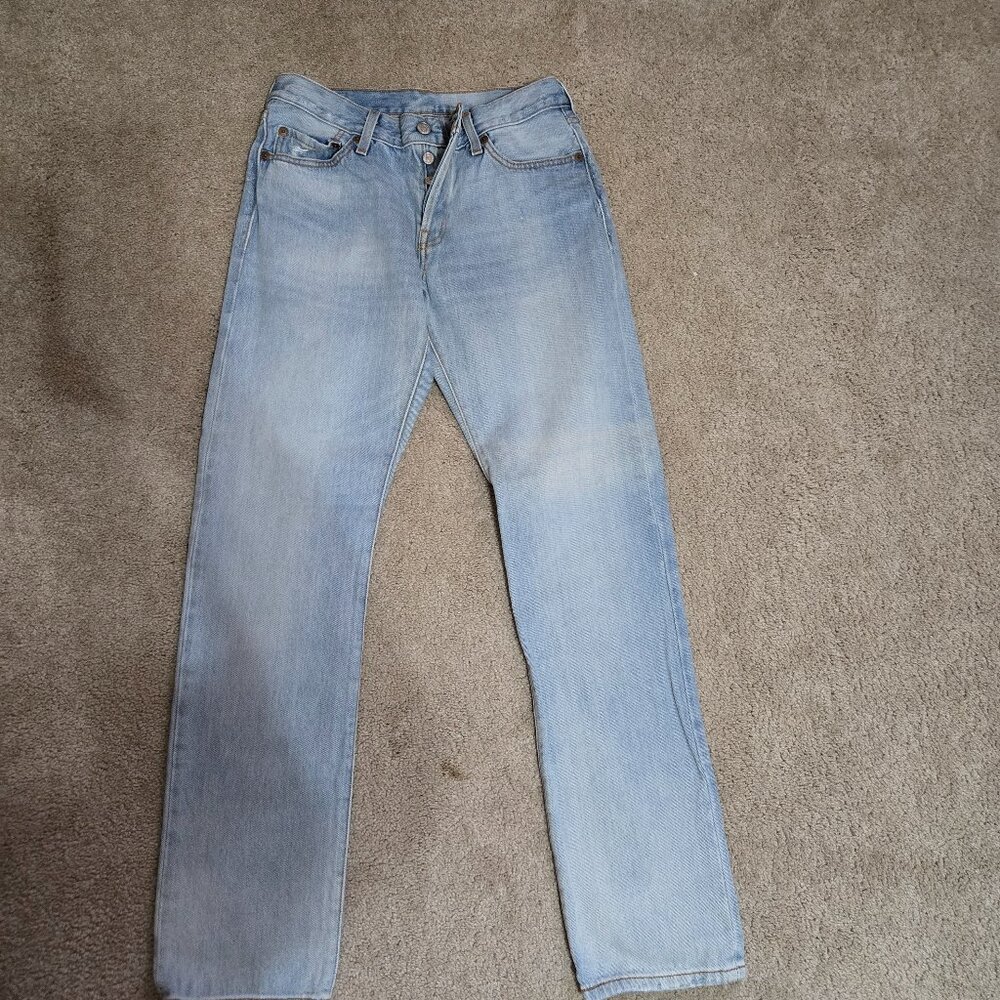 Levis 501 Womens 27x32 Jeans Big E Light Wash Straight Leg Button Fly Y2K 90s